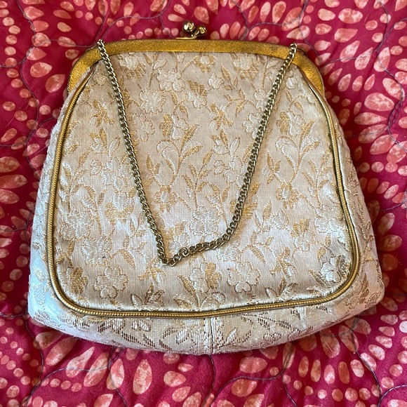 Vintage J.R. - Julius Resnick Miami Gold Floral Print Purse/Handbag - Picture 1 of 4